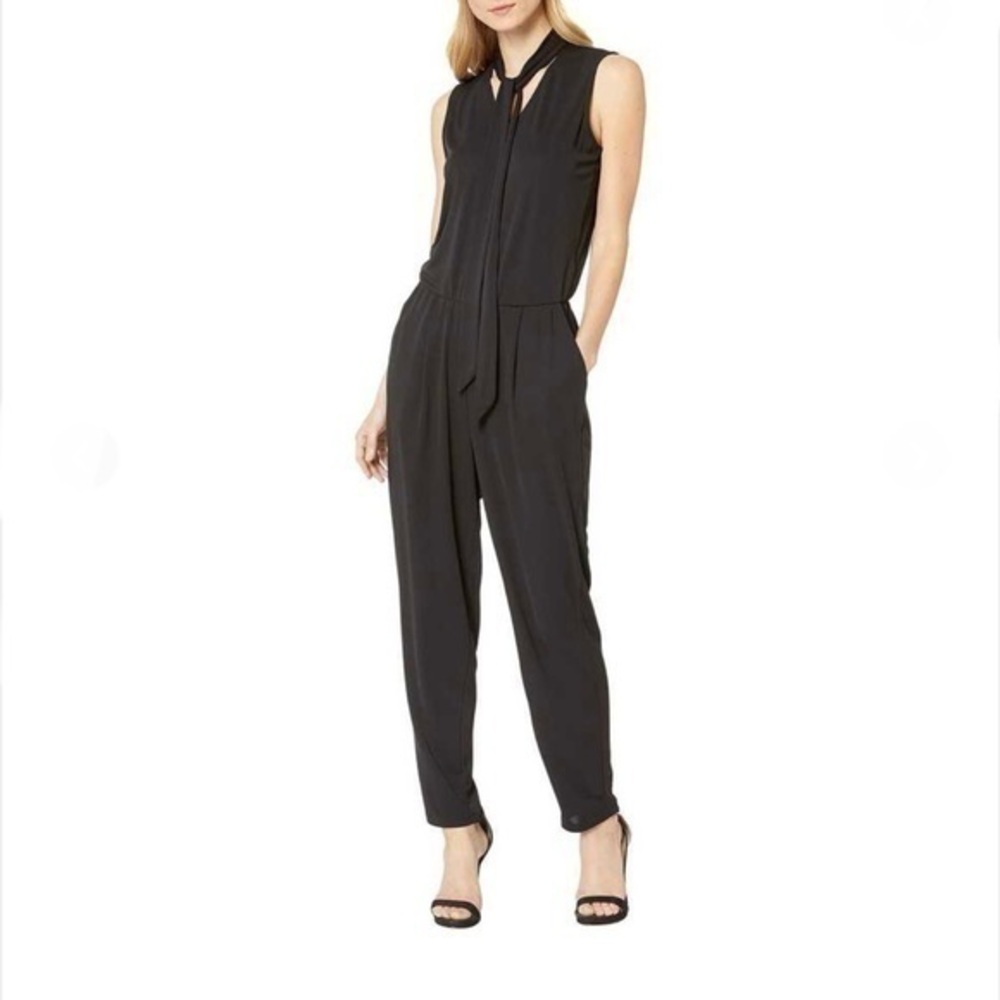 Lauren Ralph Polo Black Tie Neck Jersey Jumpsuit